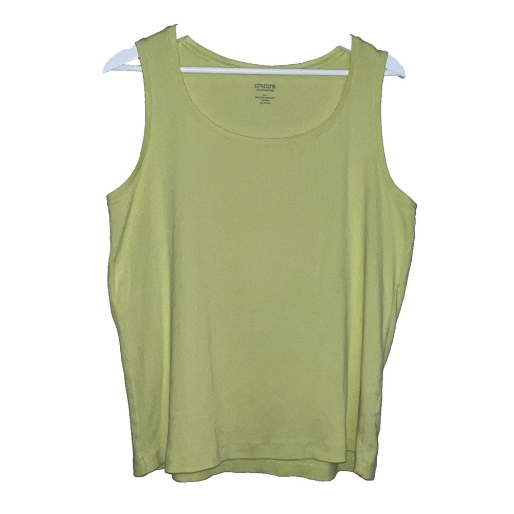 Chicos Tank Top Women Size 1 US 8 Yellow/Green True Color Tees Scoop Neck Ribbed